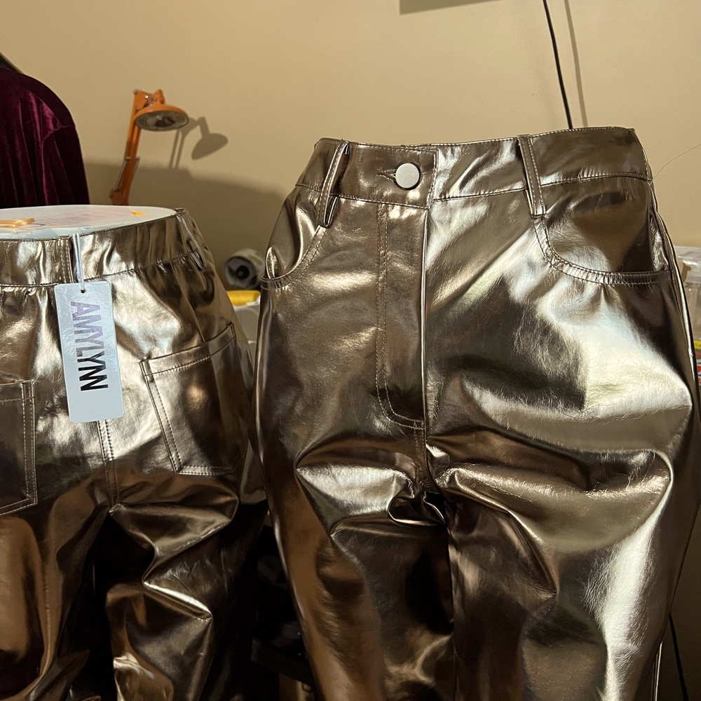 Metallic leather pants